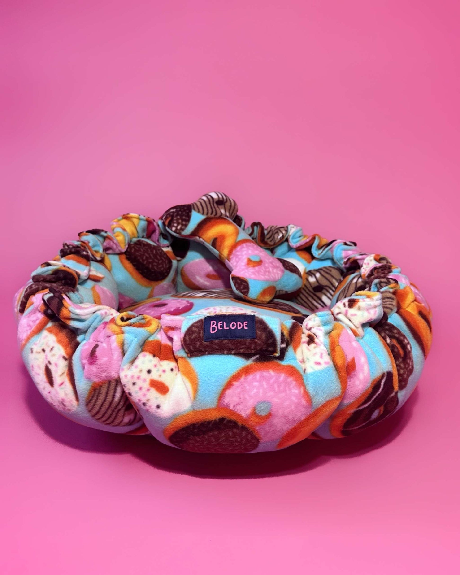 “Flower” Dog Bed - Donut Print, Convertible Round Shape
