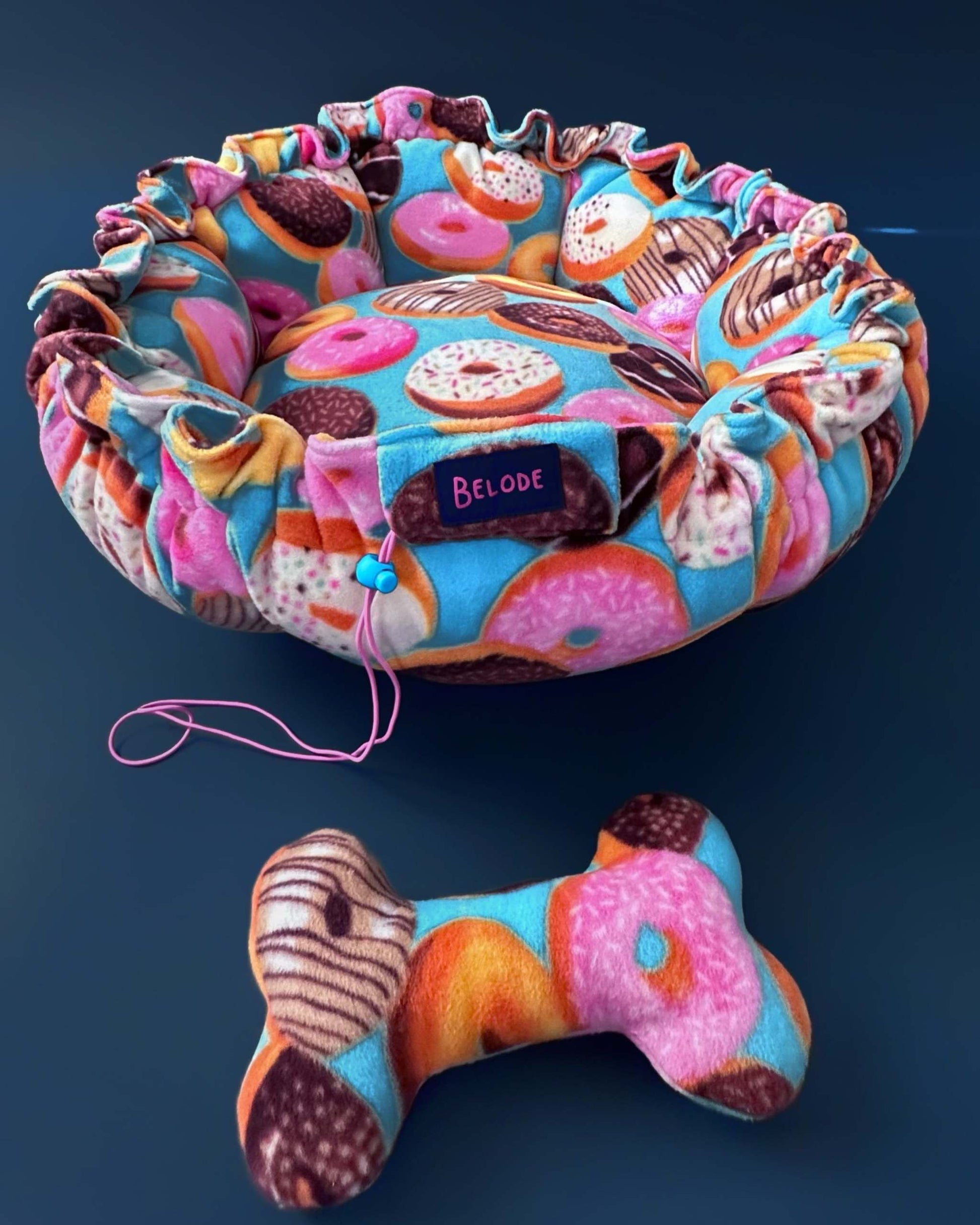 “Flower” Dog Bed - Donut Print, Convertible Round Shape